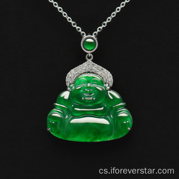 18K White Gold Imperial Green Jadeite Buddha přívěsek